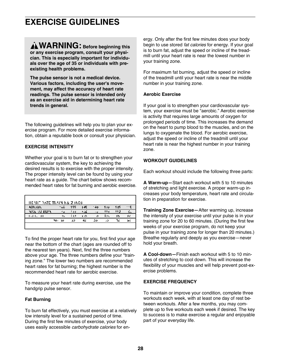 Exercise guidelines warning | Image IMTL515040 User Manual | Page 28 / 34