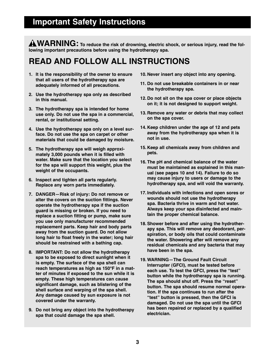 Warning, Read and follow all instructions, Important safety instructions | Image IMSW73910 User Manual | Page 3 / 20