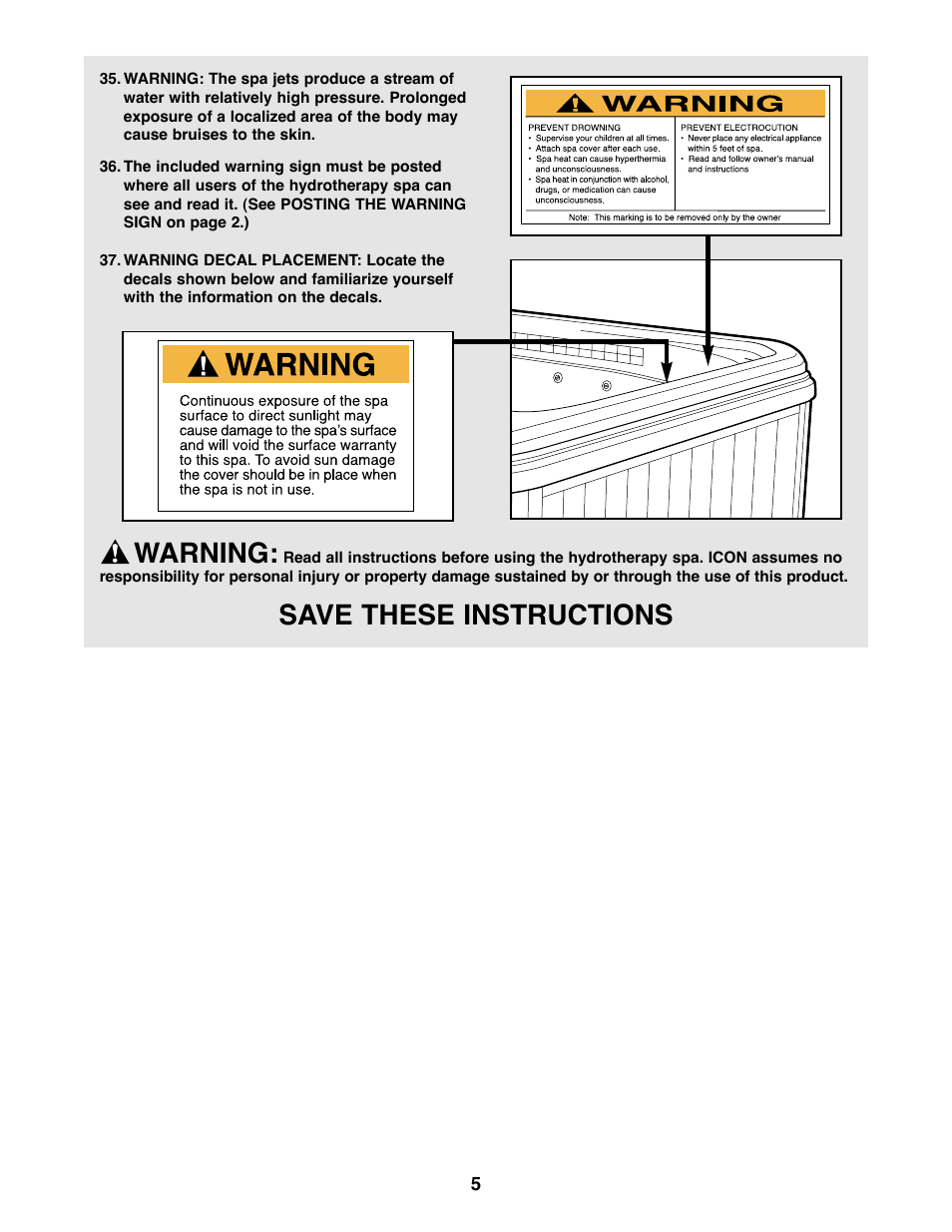 Warning, Save these instructions | Image IMSW73910 User Manual | Page 5 / 20