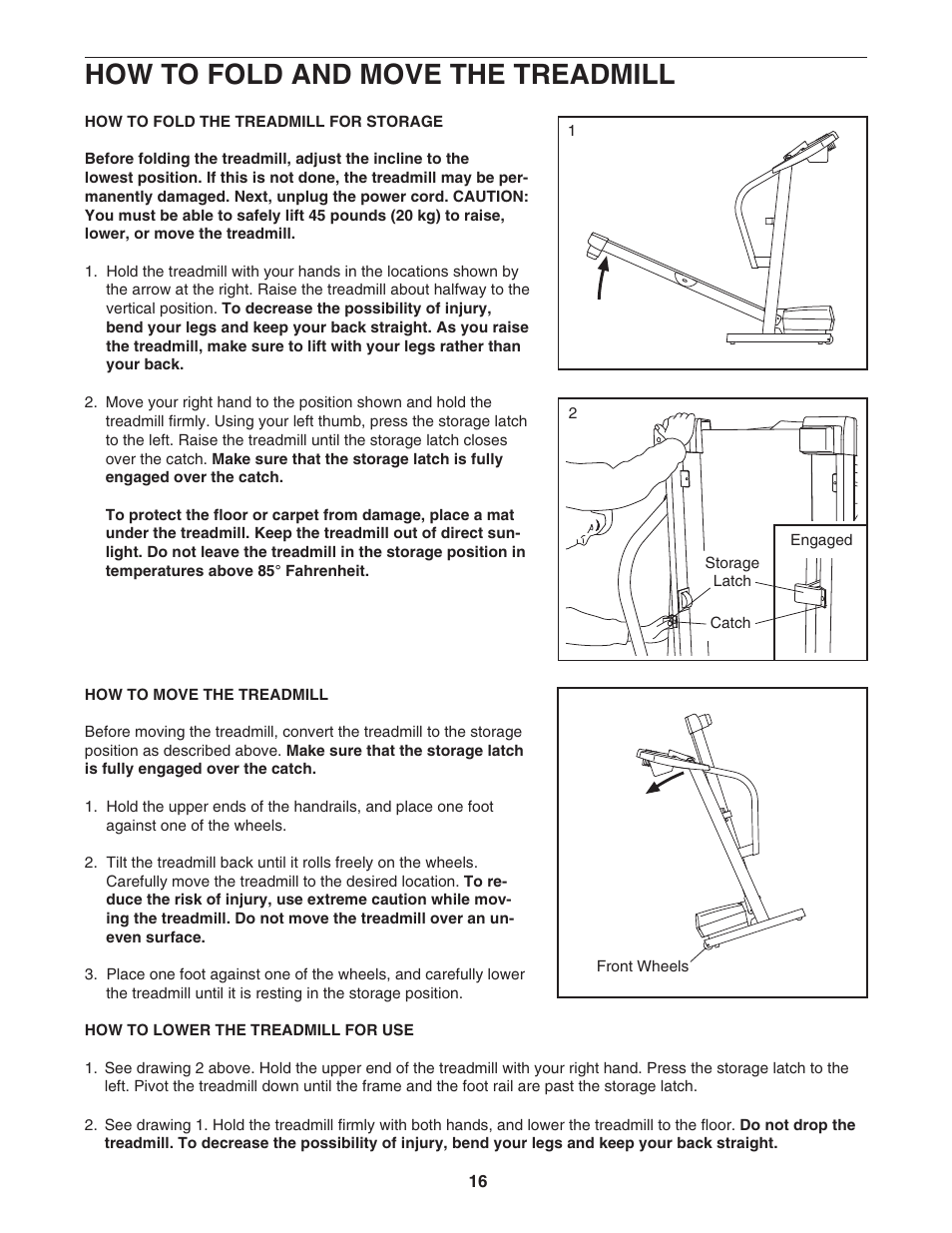 How to fold and move the treadmill | Image IMTL39105.0 User Manual | Page 16 / 22
