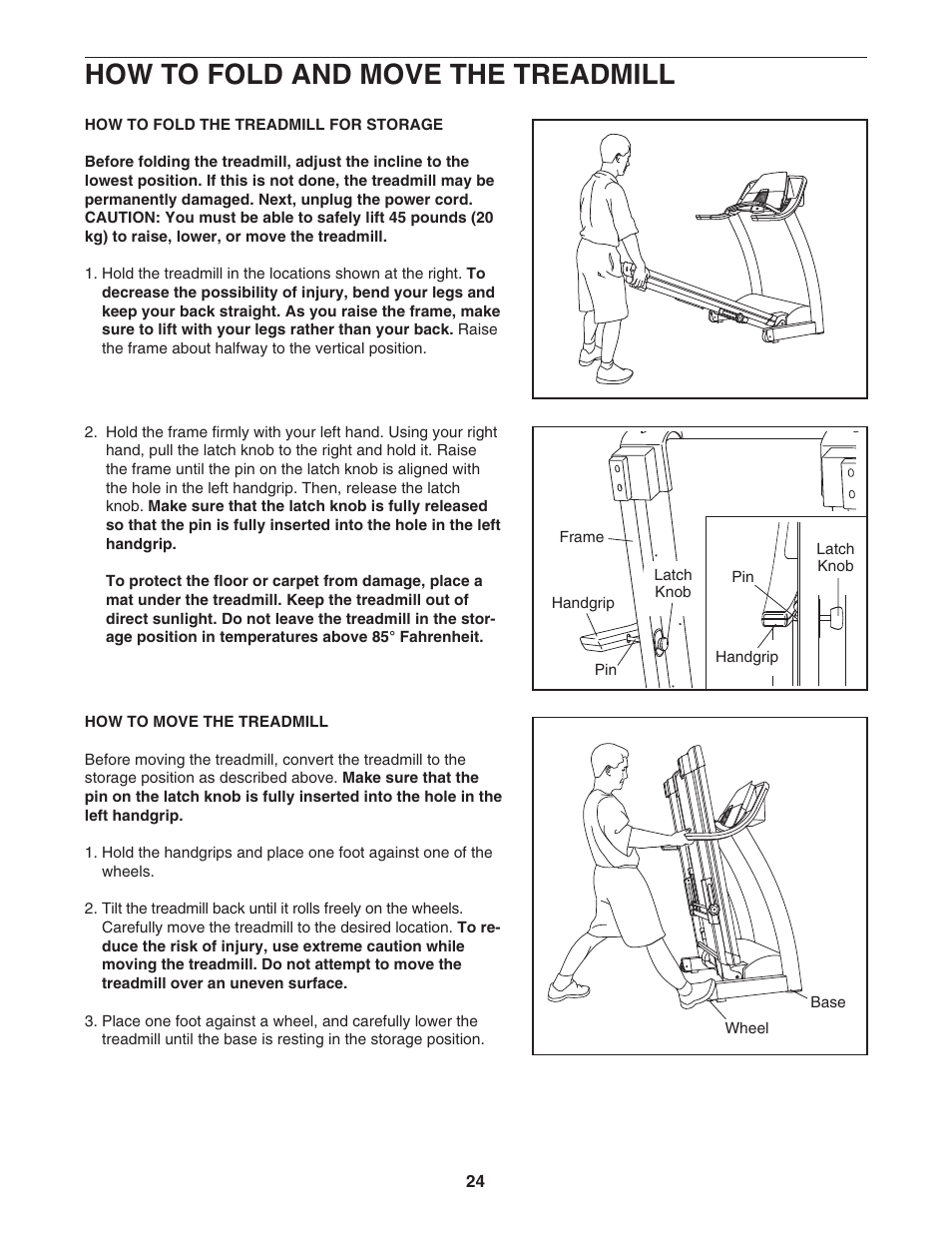 How to fold and move the treadmill | Image Advanced 2000 IMTL09905.0 User Manual | Page 24 / 34
