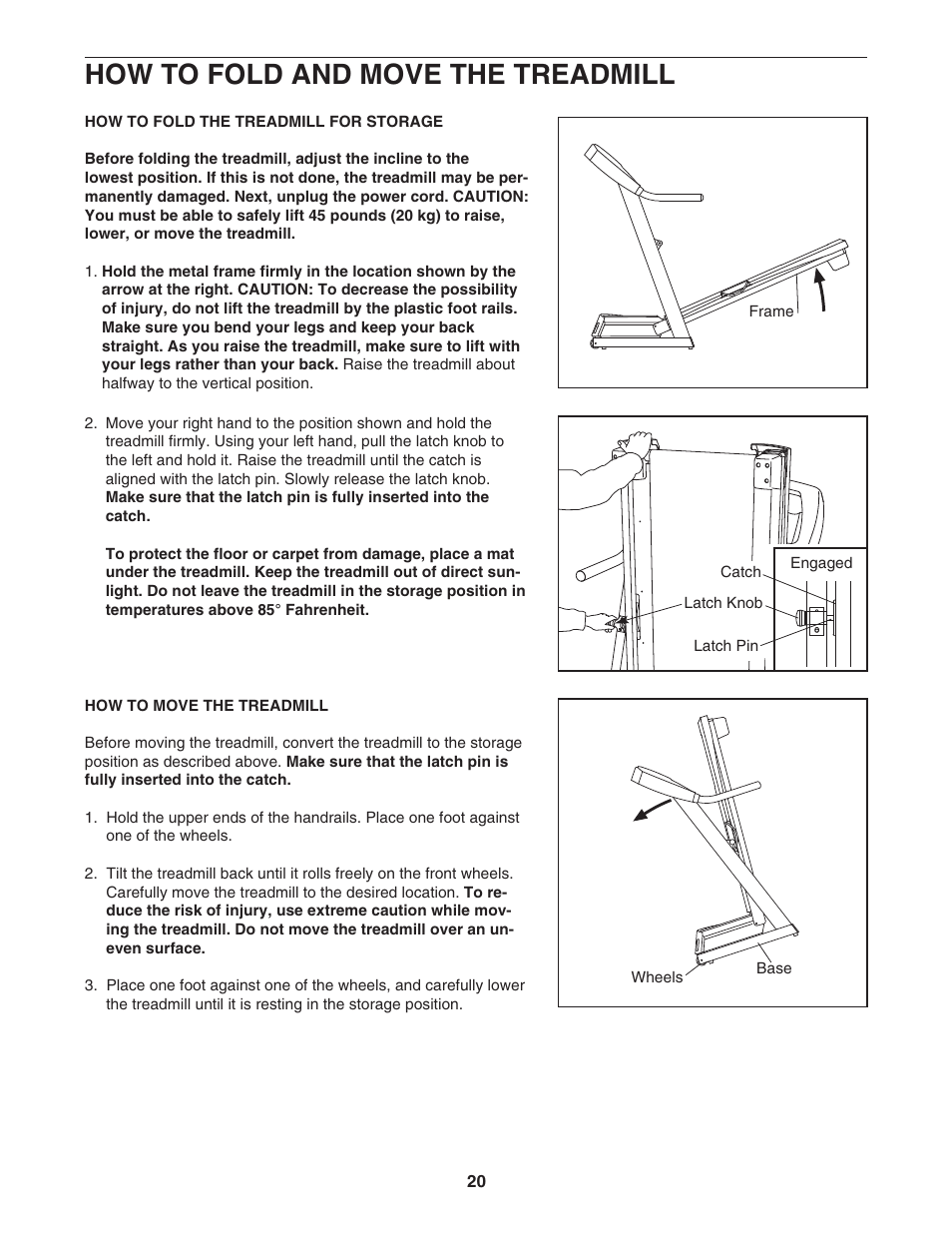 How to fold and move the treadmill | Image IMTL59105.0 User Manual | Page 20 / 30