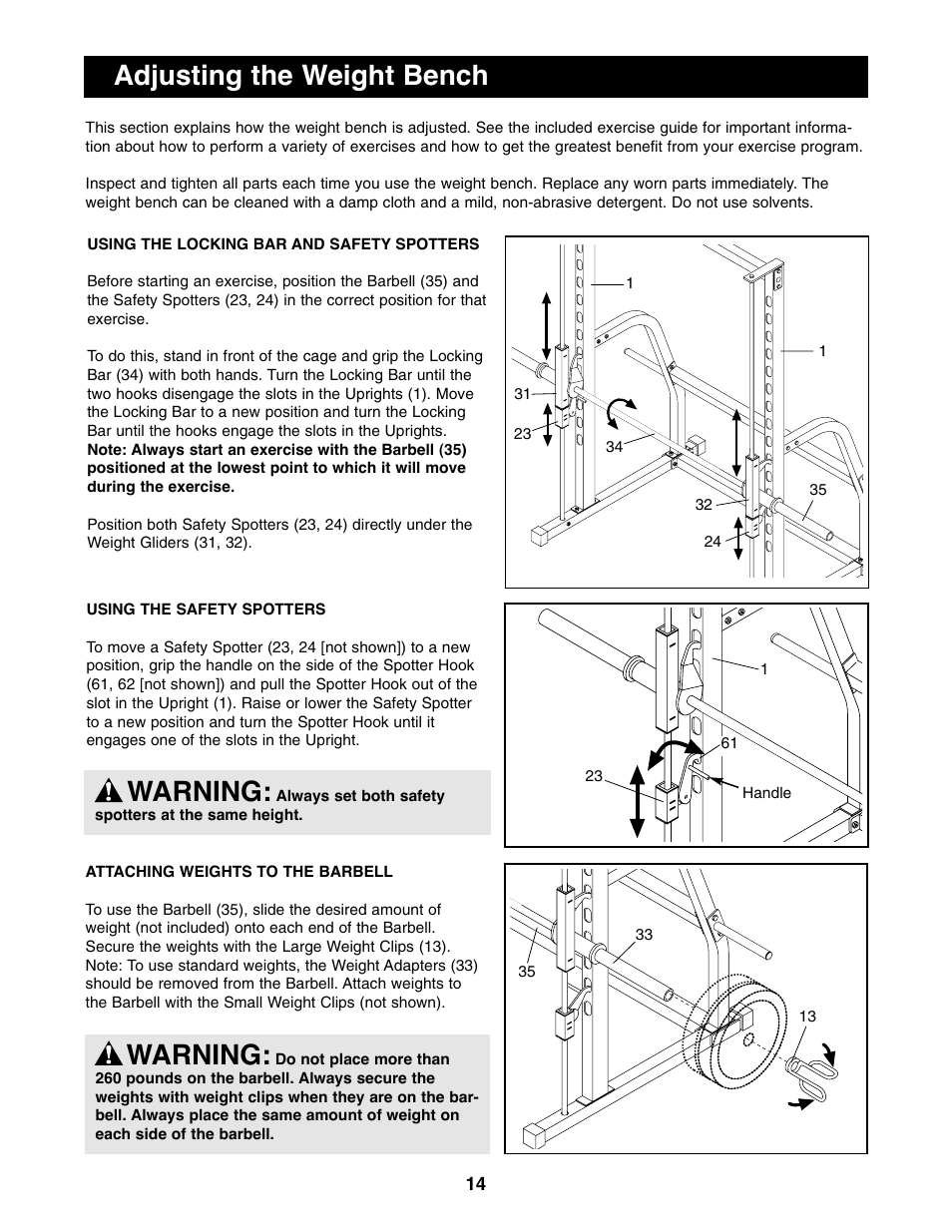 Adjusting the weight bench, Warning | Image 3.8 User Manual | Page 14 / 18