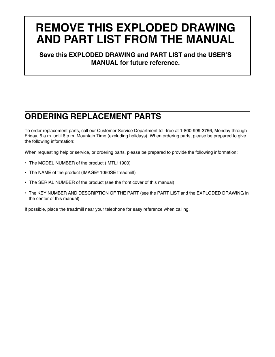 Ordering replacement parts | Image IMTL11900 User Manual | Page 17 / 19