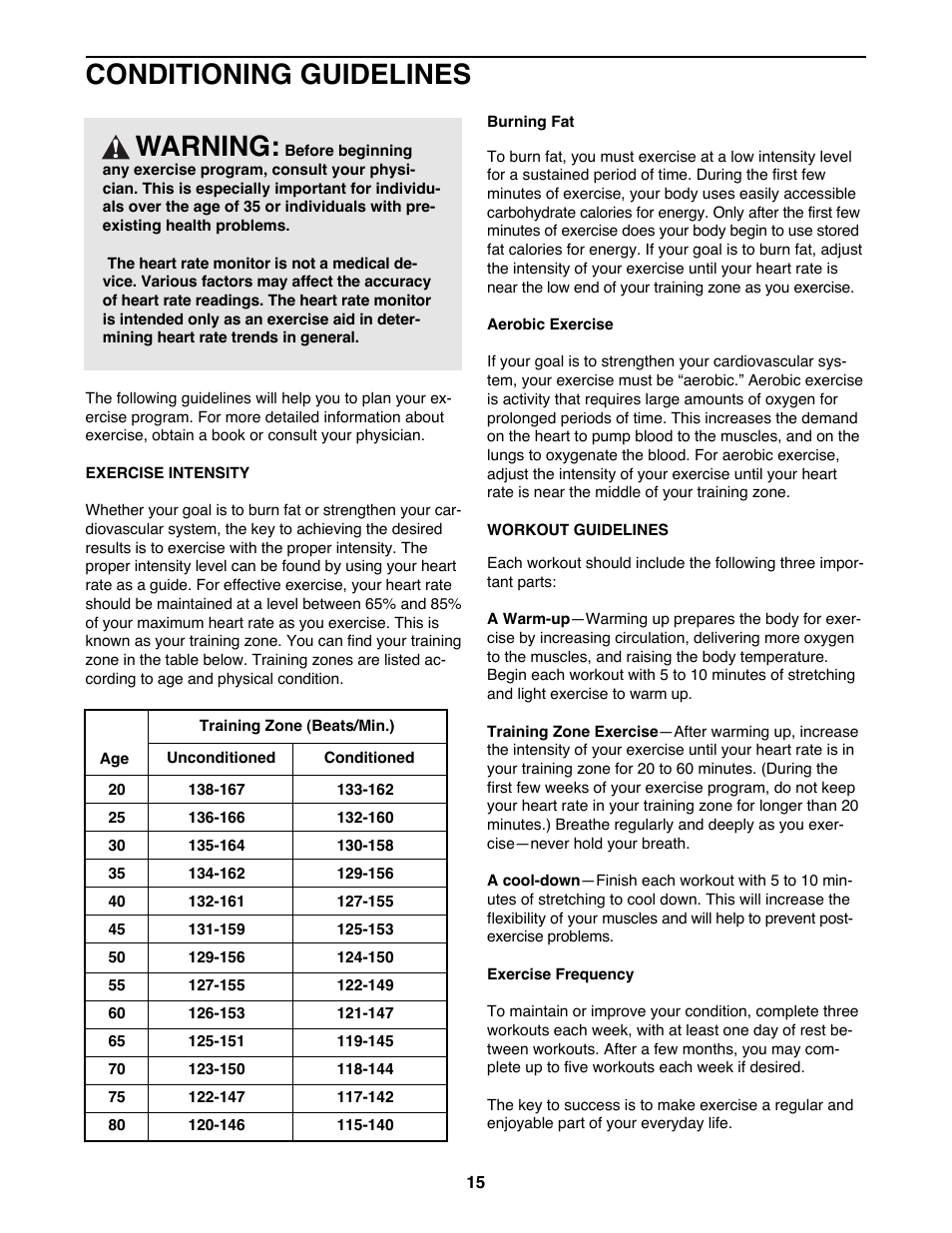 Conditioning guidelines, Warning | Image 8000 IMTL22991 User Manual | Page 15 / 18