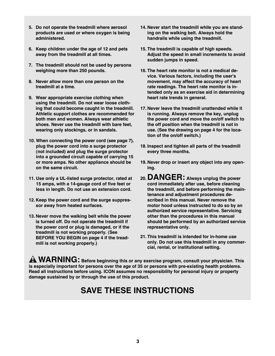 Danger, Warning, Save these instructions | Image 8000 IMTL22991 User Manual | Page 3 / 18