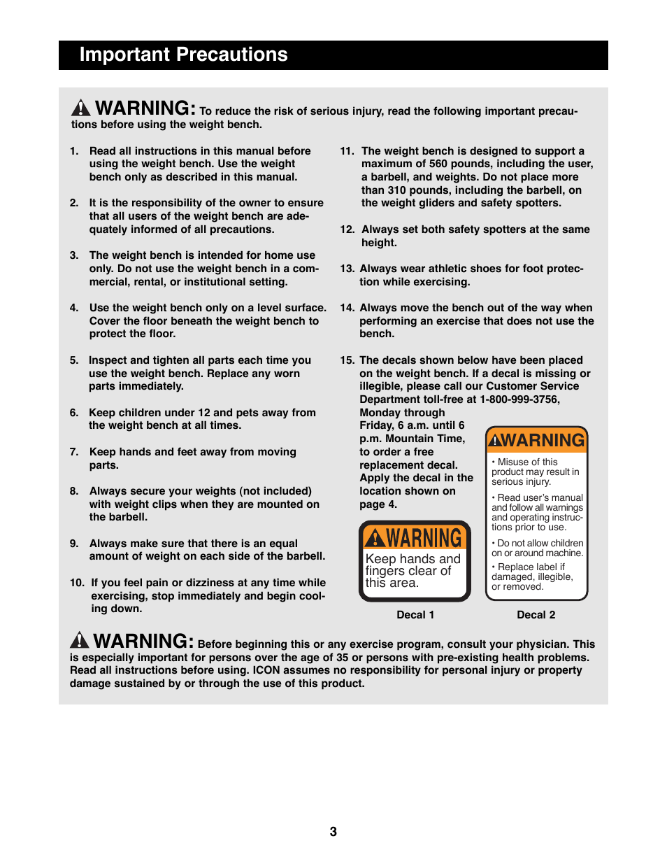 Warning, Important precautions | Image IMBE53900 User Manual | Page 3 / 19