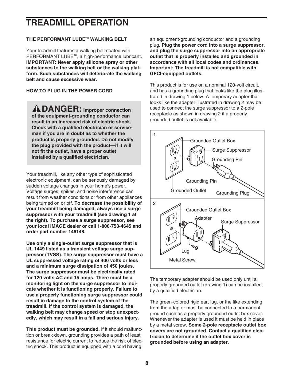 Danger, Treadmill operation | Image IMTL715040 User Manual | Page 8 / 30