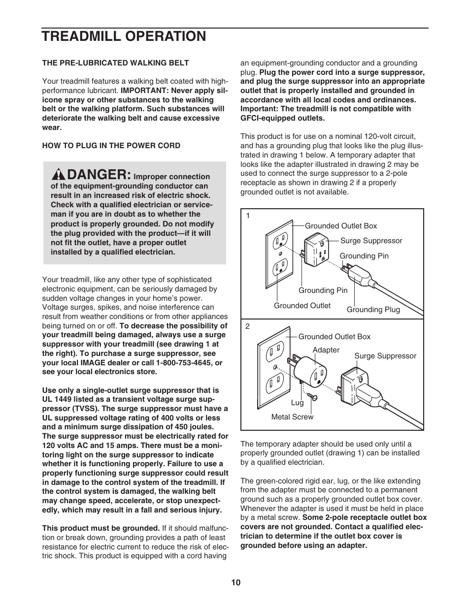 Danger, Treadmill operation | Image IMTL515041 User Manual | Page 10 / 34