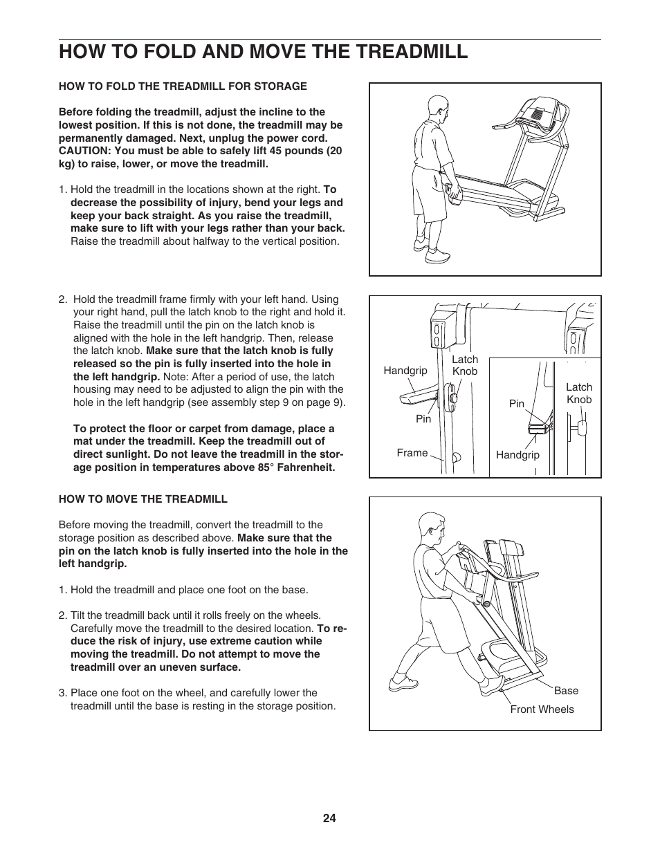 How to fold and move the treadmill | Image IMTL515041 User Manual | Page 24 / 34