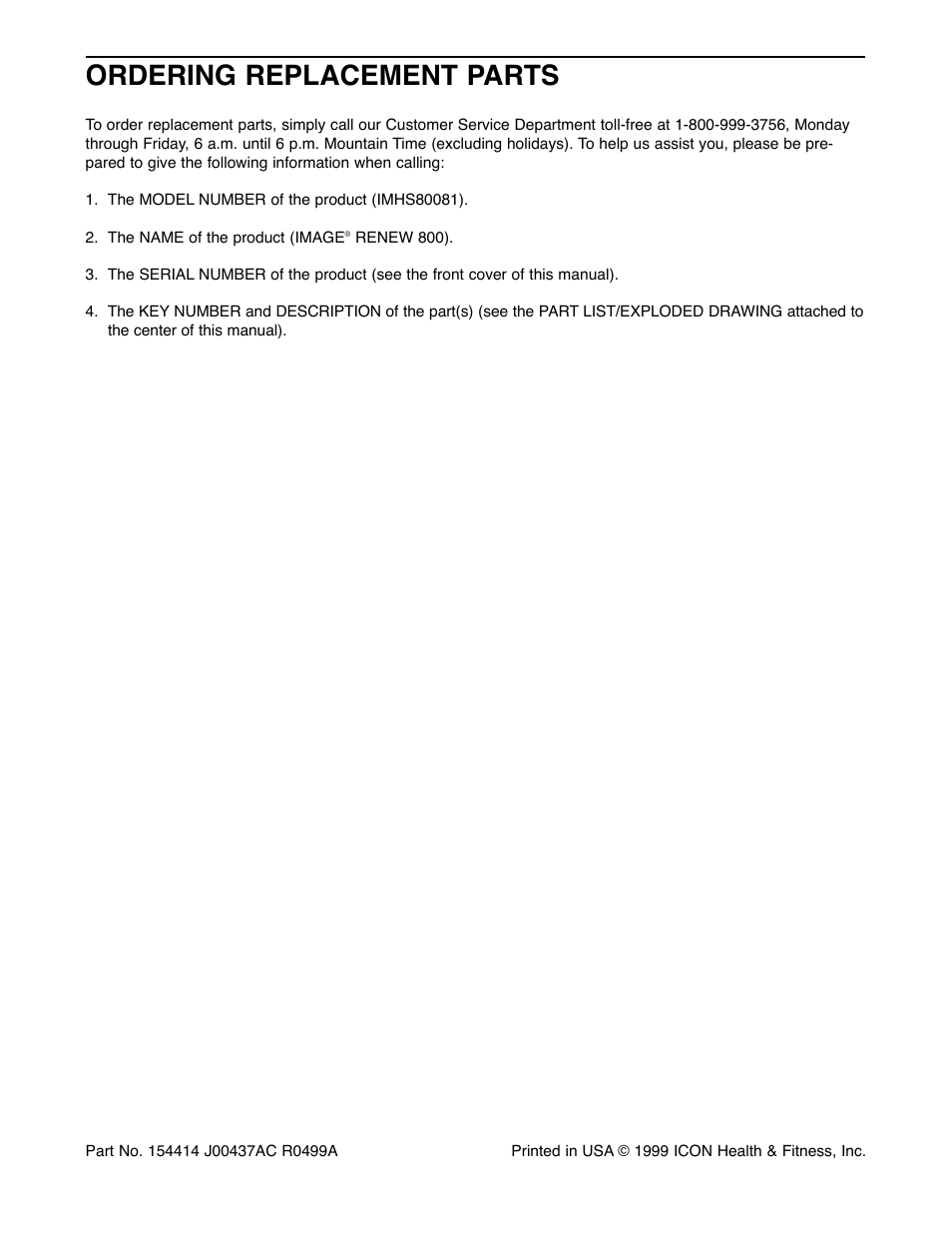 Ordering replacement parts | Image IMHS80081 User Manual | Page 16 / 17