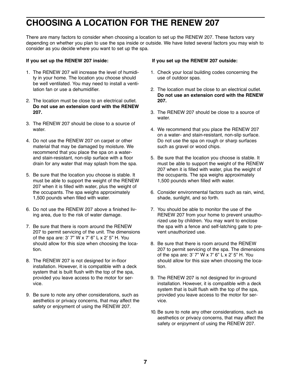 Choosing a location for the renew 207 | Image 831.21007 User Manual | Page 7 / 20