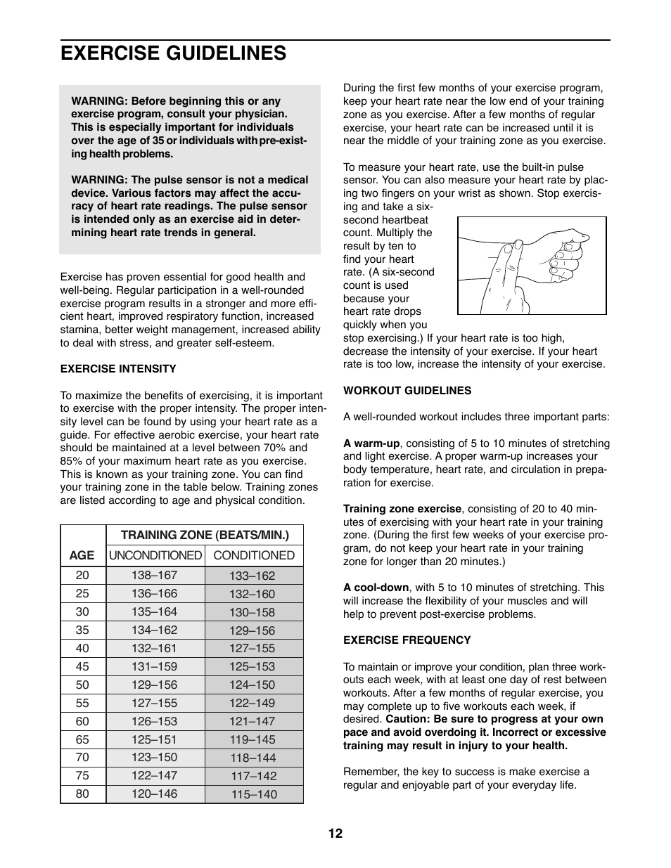 Exercise guidelines | Image IMEX35080 User Manual | Page 12 / 16