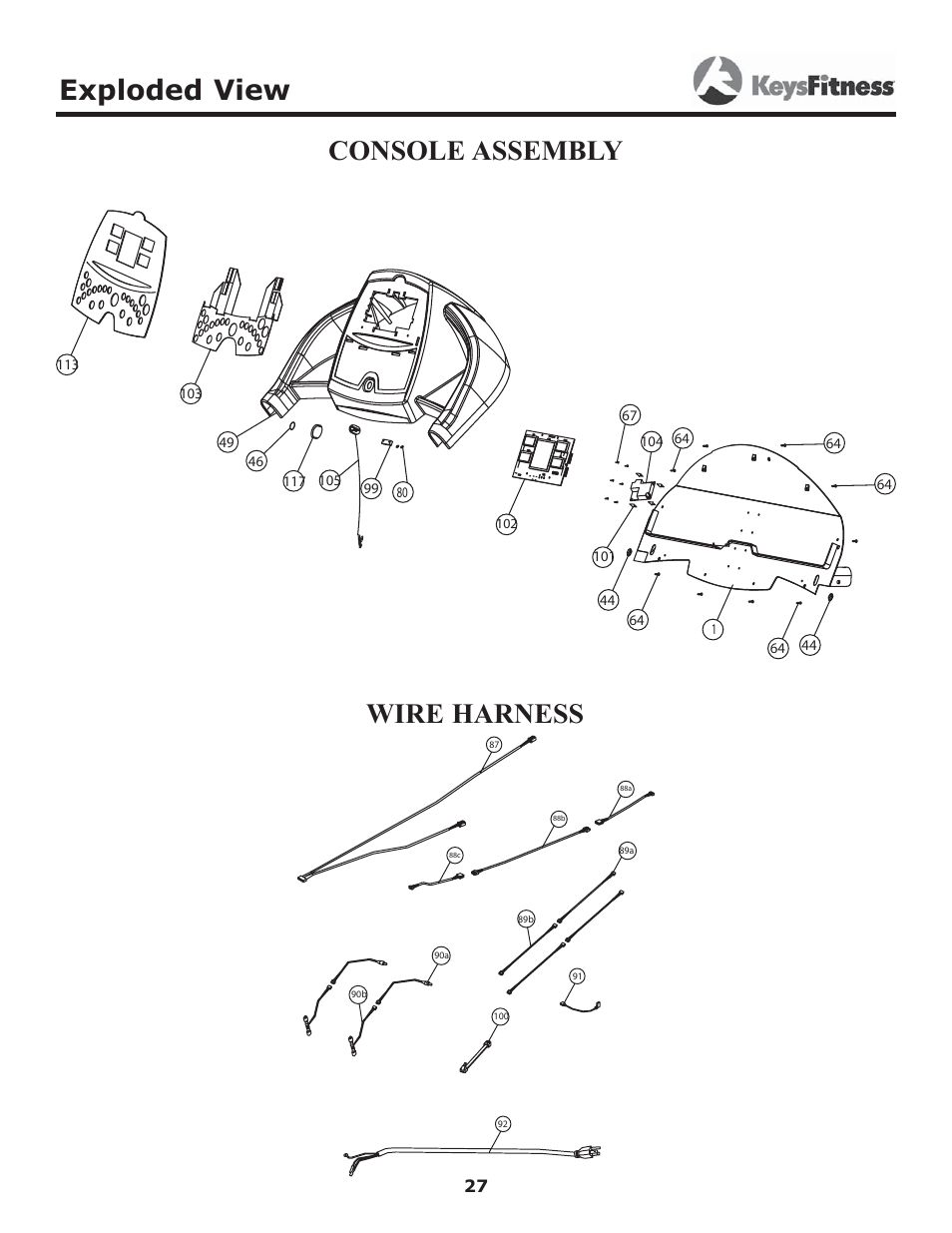 Exploded view, Console assembly wire harness | Image Keys 4600T User Manual | Page 27 / 29