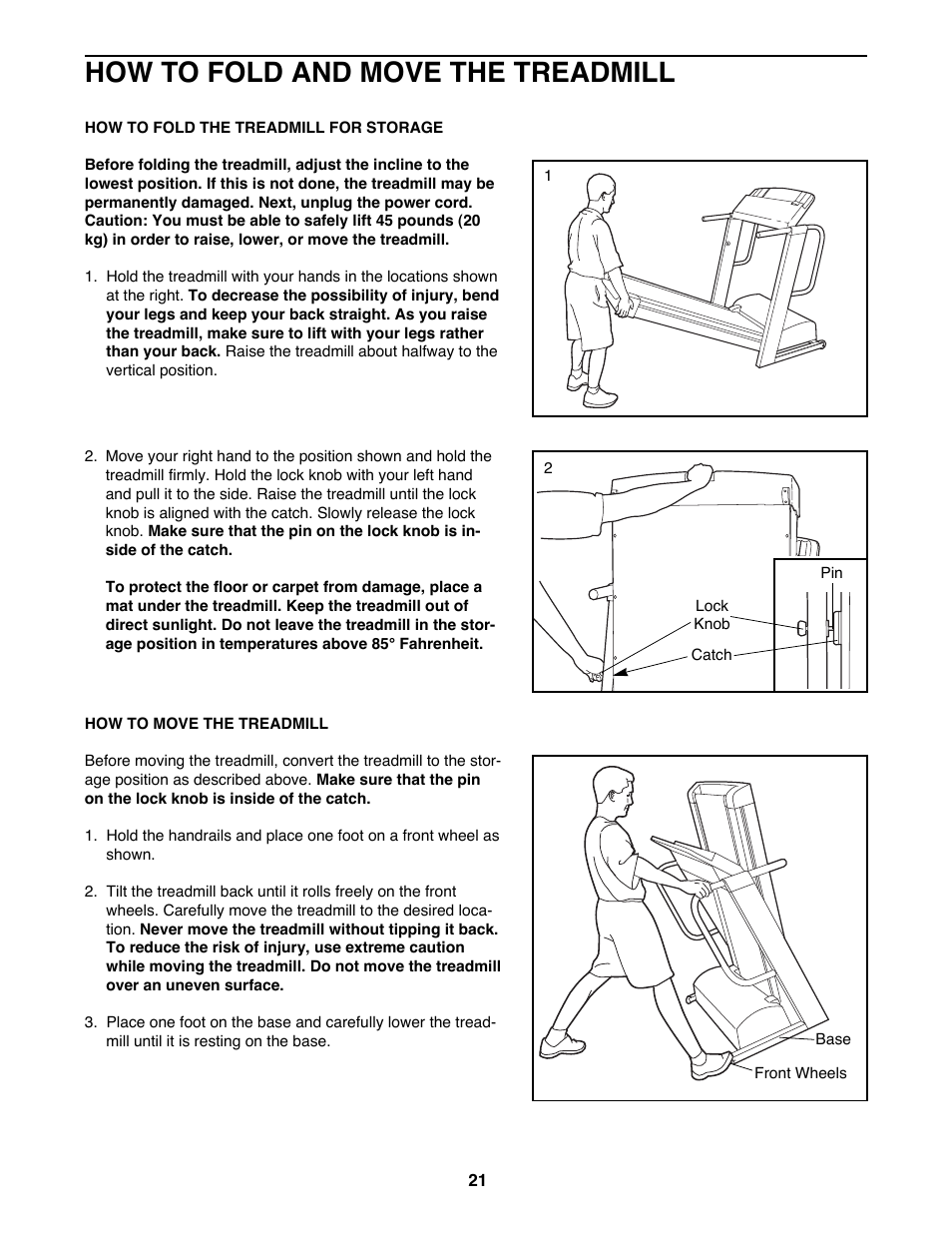 How to fold and move the treadmill | Image IMTL99000 User Manual | Page 21 / 30