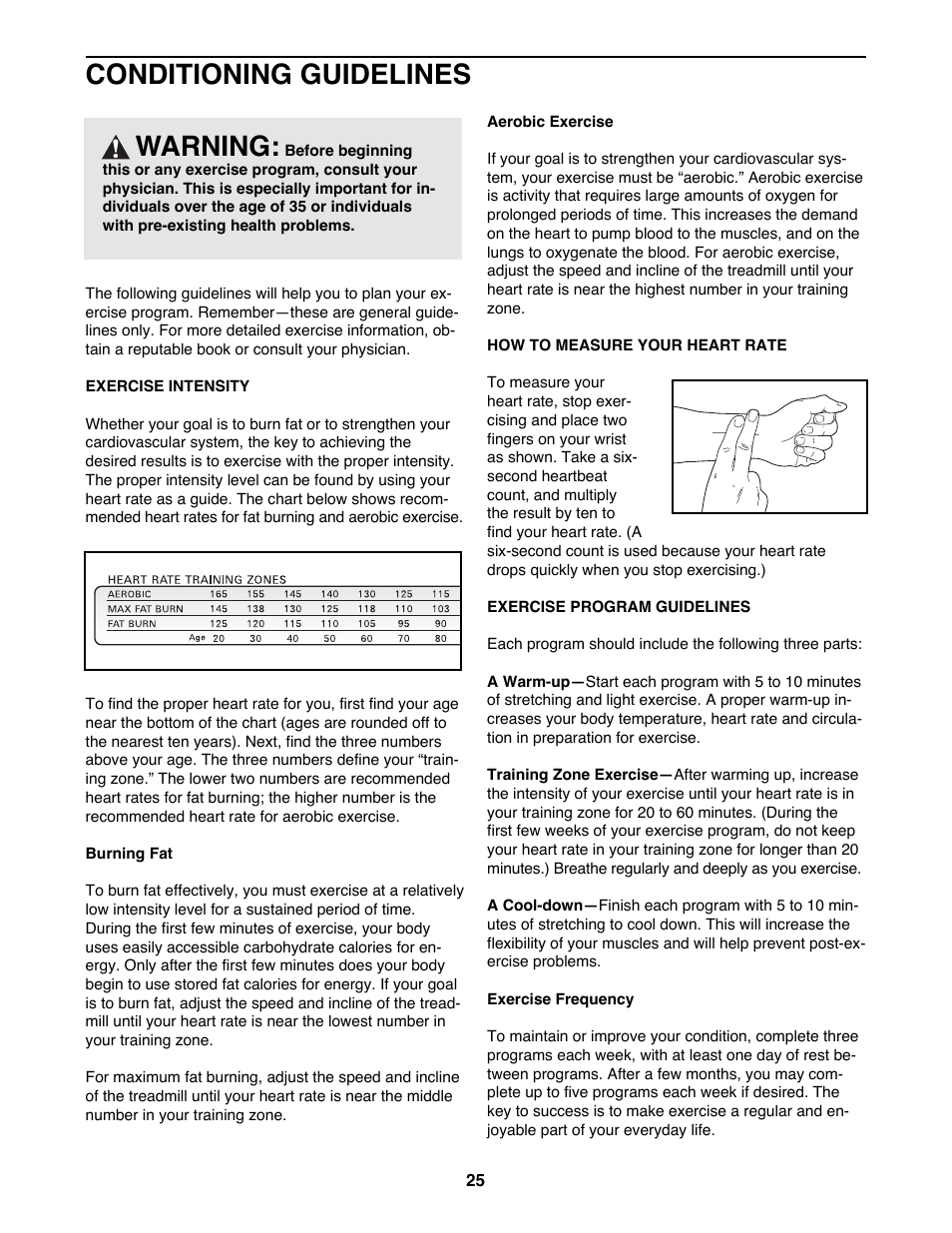 Conditioning guidelines, Warning | Image IMTL99000 User Manual | Page 25 / 30