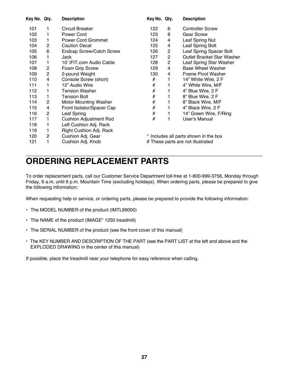 Ordering replacement parts | Image IMTL99000 User Manual | Page 27 / 30