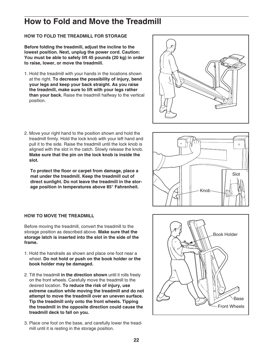 How to fold and move the treadmill | Image IMTL24490 User Manual | Page 22 / 34