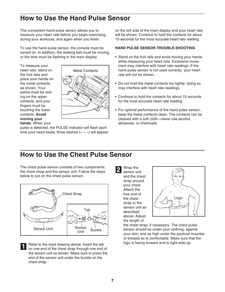 How to use the chest pulse sensor, How to use the hand pulse sensor | Image IMTL24490 User Manual | Page 7 / 34