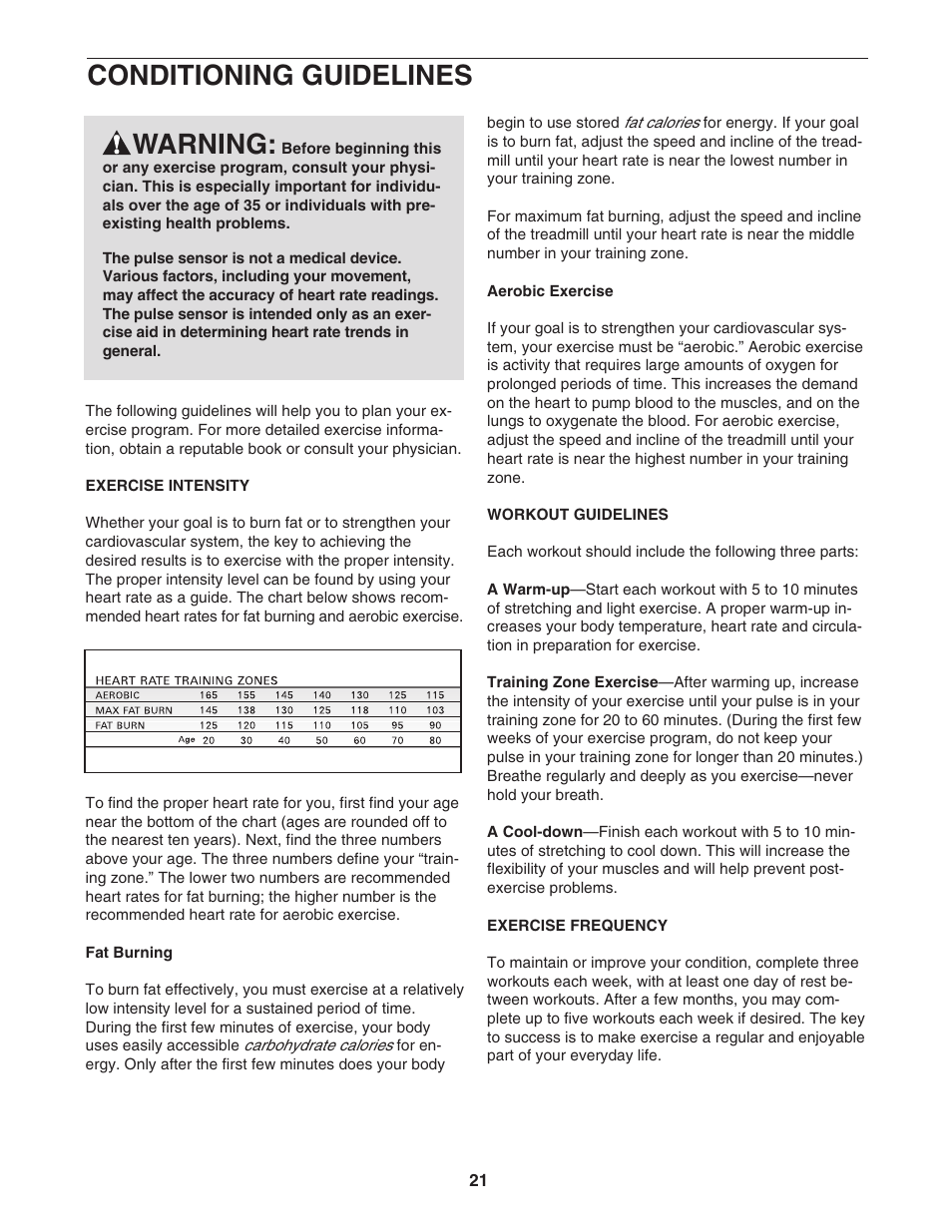 Conditioning guidelines, Warning | Image IMTL49105.2 User Manual | Page 21 / 26