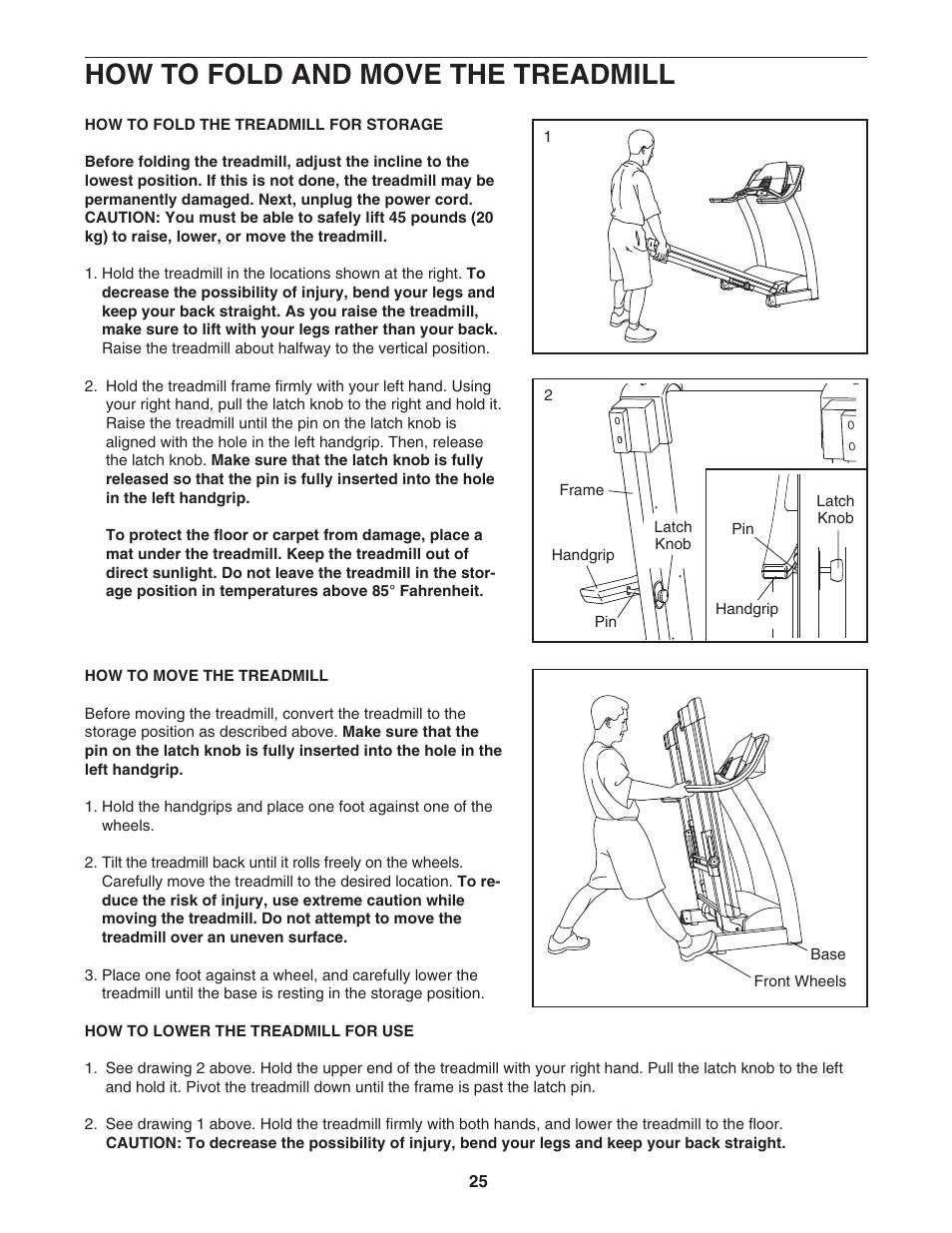 How to fold and move the treadmill | Image IMTL11905.0 User Manual | Page 25 / 34