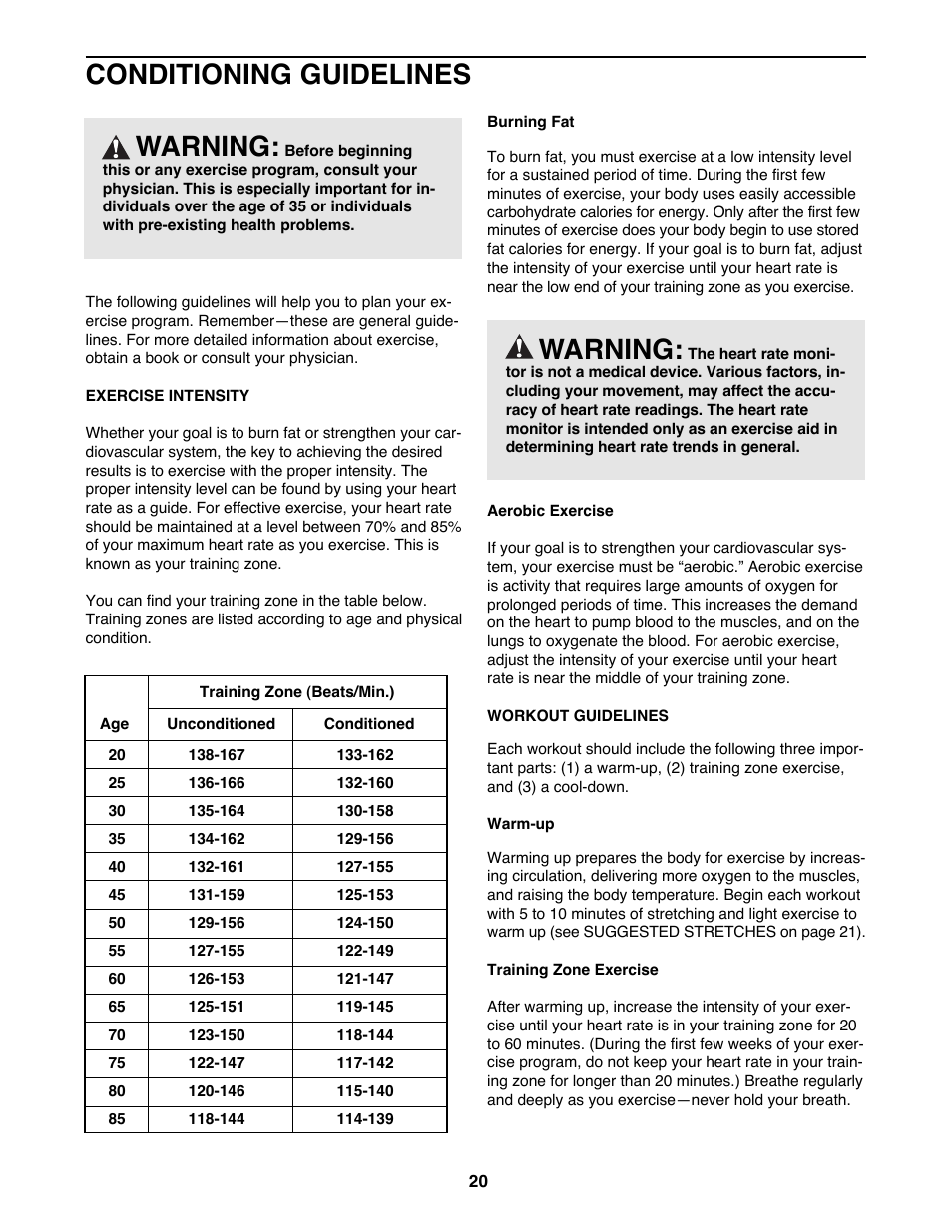 Conditioning guidelines, Warning | Image 831.297572 User Manual | Page 20 / 26