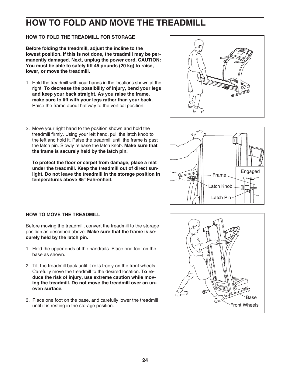 How to fold and move the treadmill | Image Advanced 1400 IMTL07905.1 User Manual | Page 24 / 34