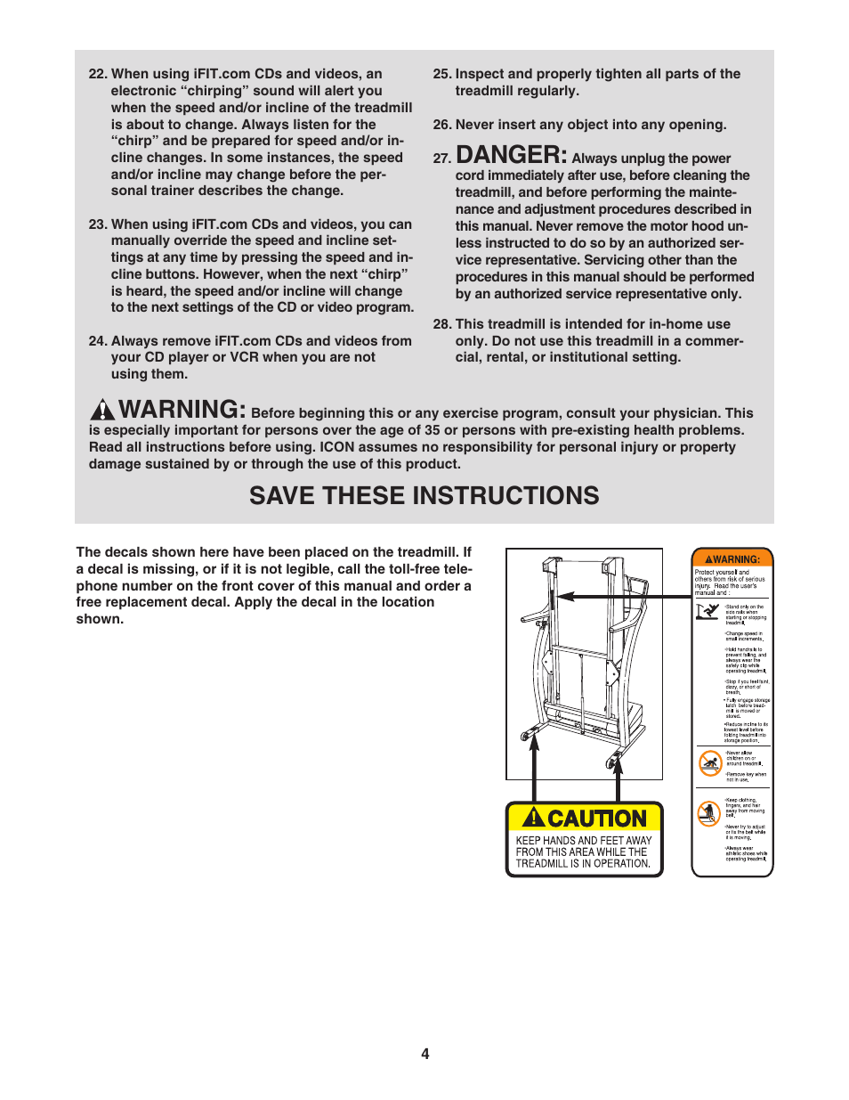 Danger, Warning, Save these instructions | Image Advanced 1400 IMTL07905.1 User Manual | Page 4 / 34