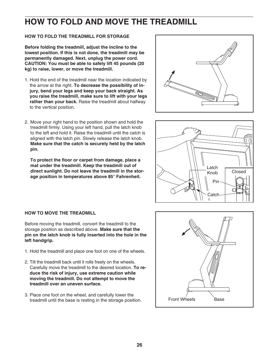 How to fold and move the treadmill | Image IMTL11905.1 User Manual | Page 26 / 34