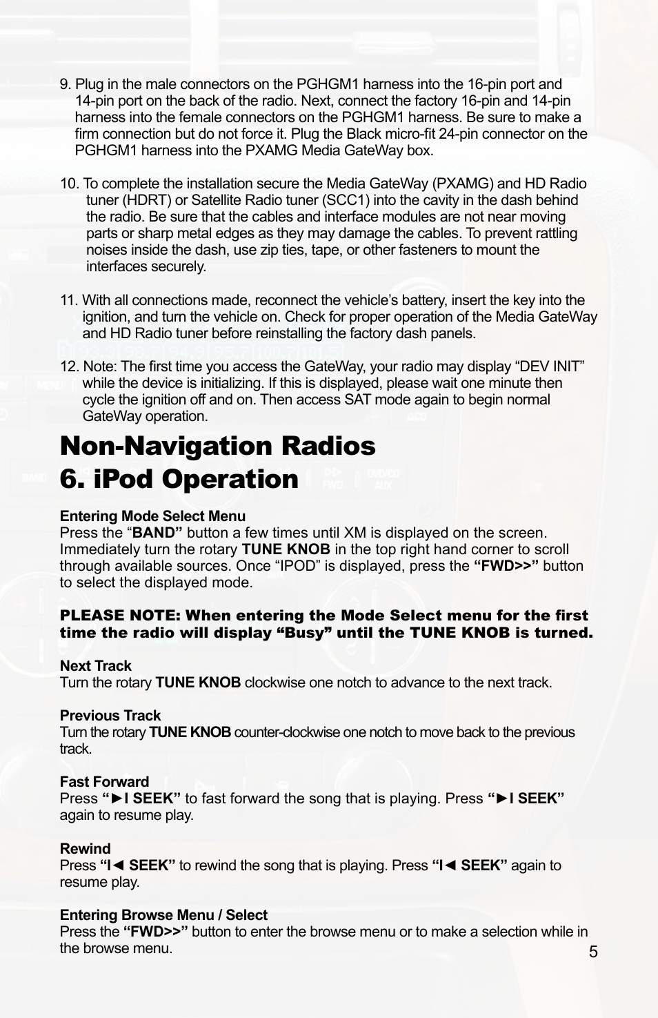 Non-navigation radios 6. ipod operation | iSimple IPOD PXAMG User Manual | Page 7 / 17
