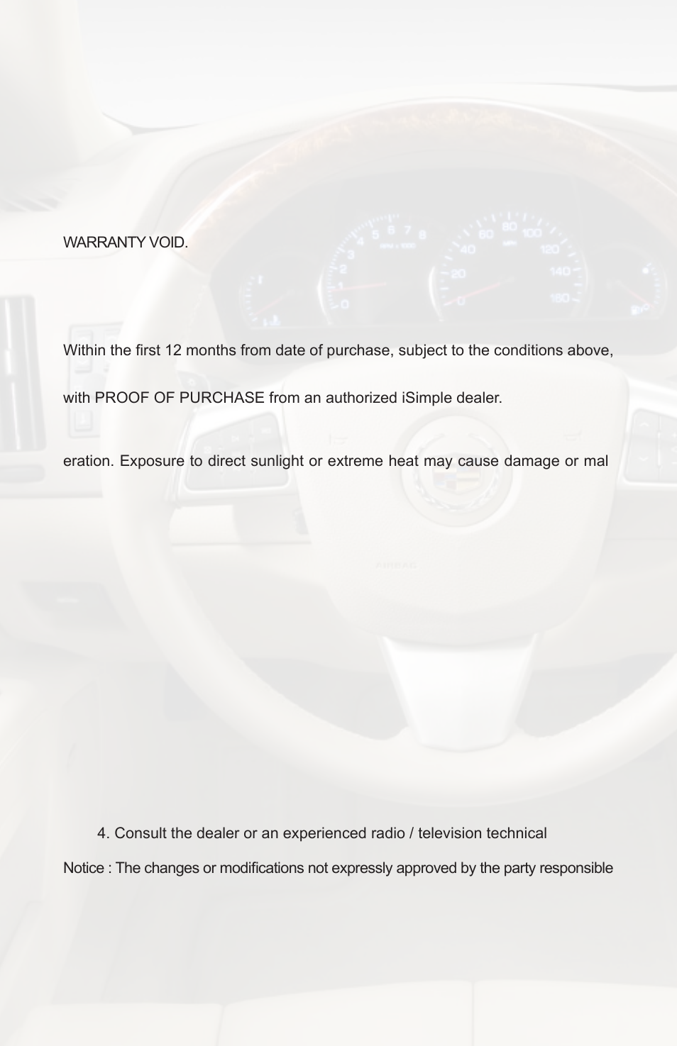 Warranty, One year limited warranty, Warning | Fcc class b radio frequency interference statement | iSimple CADILLAC STS PGHGM4 User Manual | Page 12 / 16