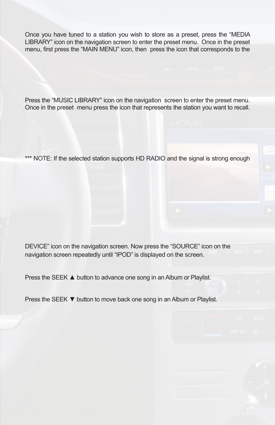 Ipod operation (navigation radios) | iSimple PGHFD1 User Manual | Page 13 / 22