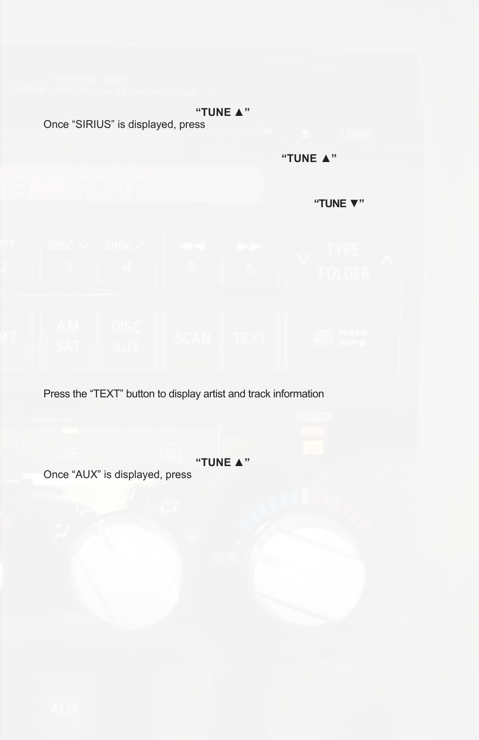 Sirius satellite radio operation, Selecting aux input | iSimple ISTY11 User Manual | Page 7 / 12