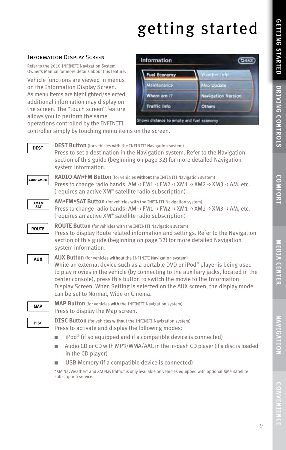 Getting started | Infiniti EX35 User Manual | Page 11 / 48