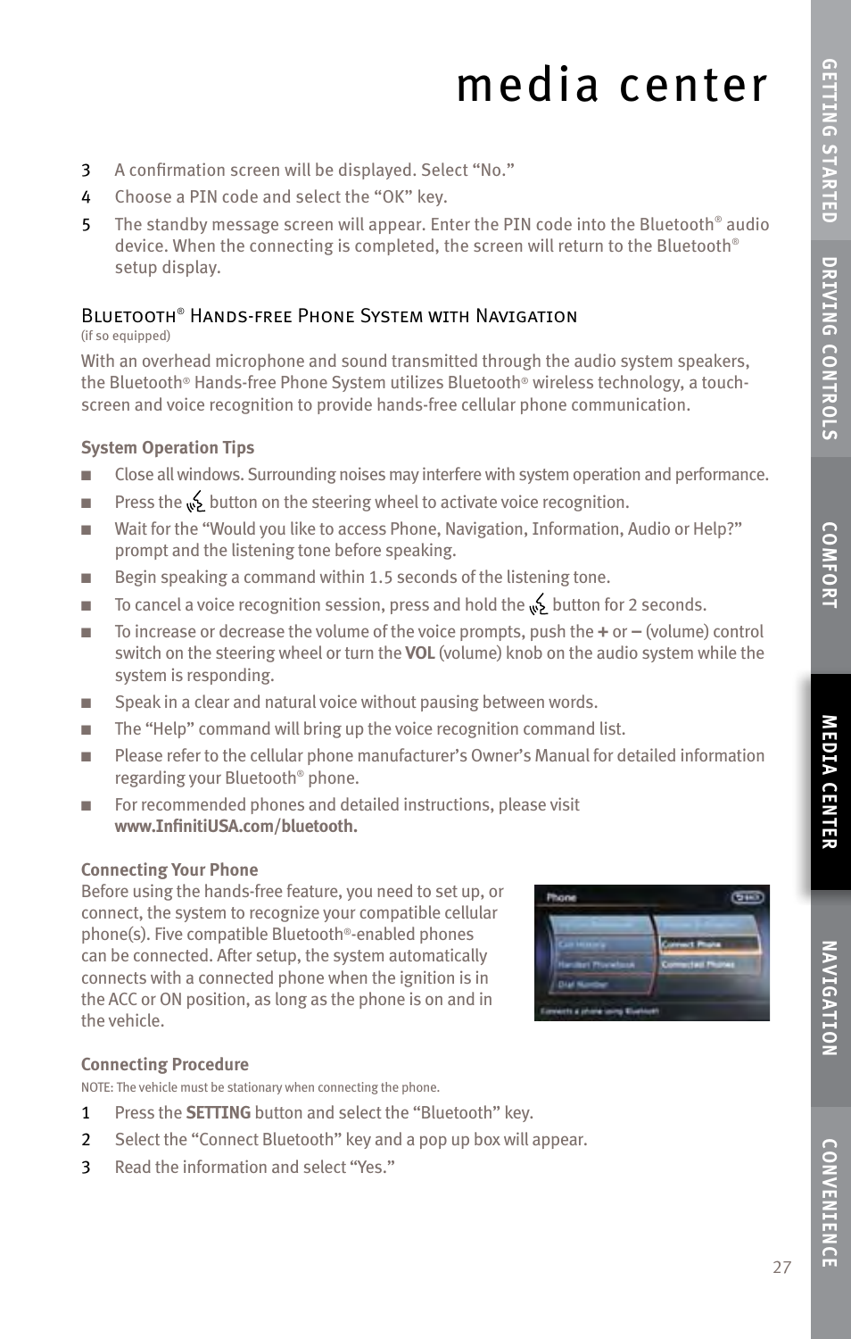 Media center | Infiniti EX35 User Manual | Page 29 / 48