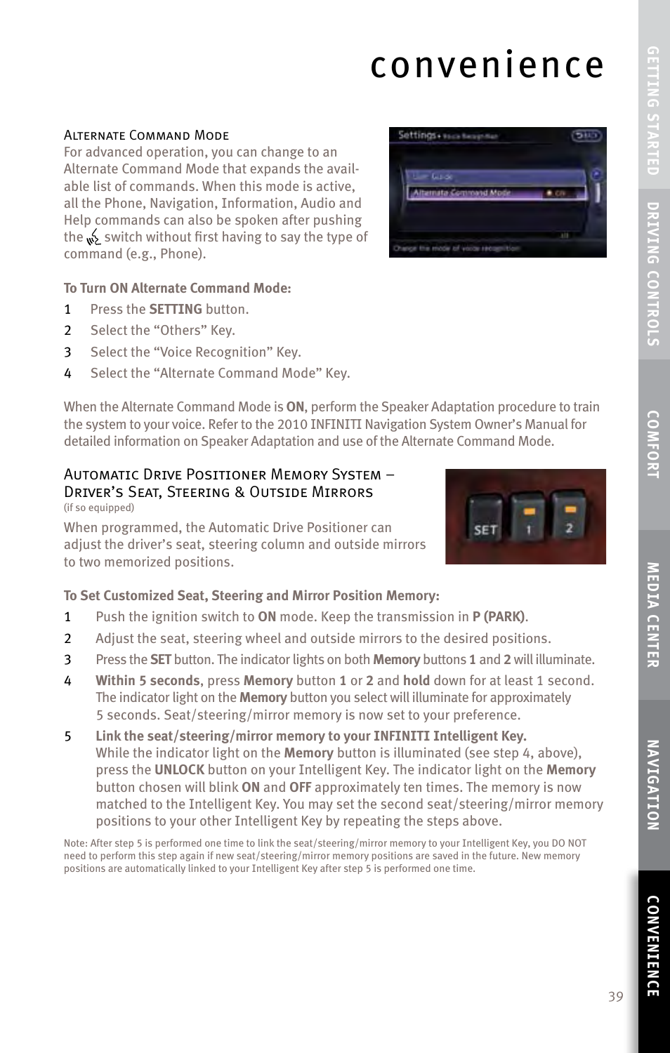 Convenience | Infiniti EX35 User Manual | Page 41 / 48