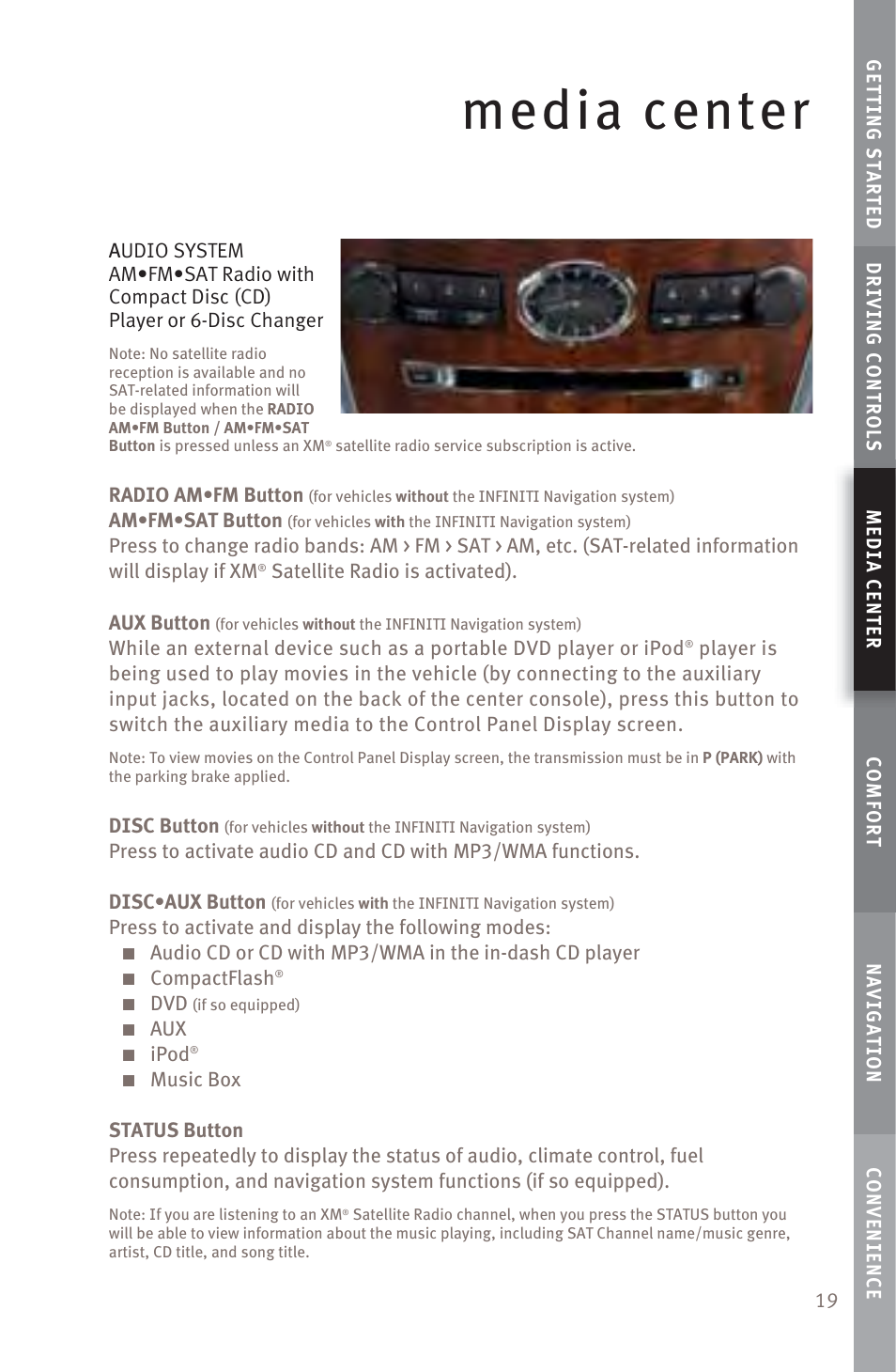 Media center | Infiniti M45 User Manual | Page 21 / 48