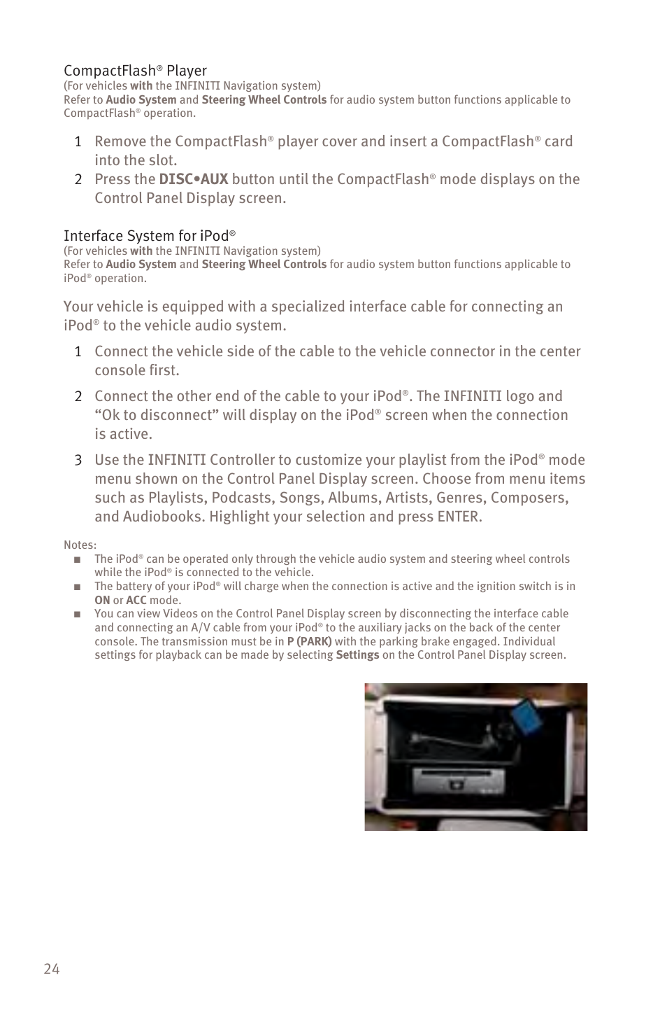 24 compactflash, Player, 1remove the compactflash | Player cover and insert a compactflash | Infiniti M45 User Manual | Page 26 / 48