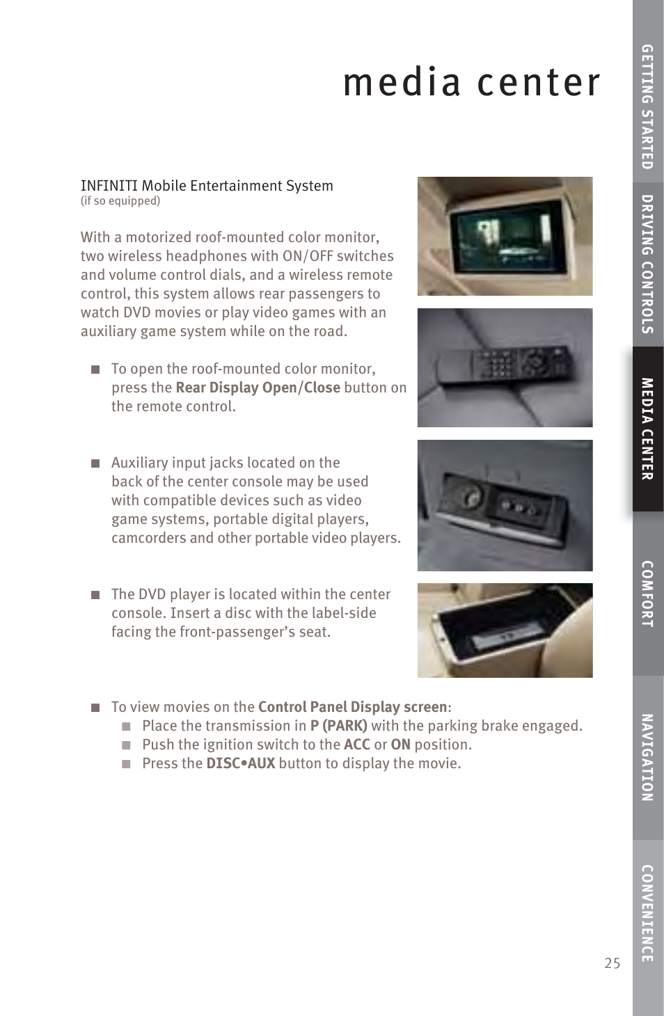 Media center | Infiniti M45 User Manual | Page 27 / 48