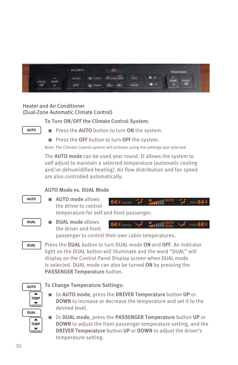 30 to turn on/off the climate control system, Press the auto button to turn on the system, Press the off button to turn off the system | Infiniti M45 User Manual | Page 32 / 48
