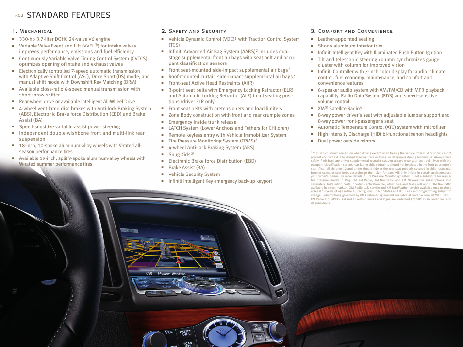 Standard features | Infiniti COUPE G37 User Manual | Page 2 / 5