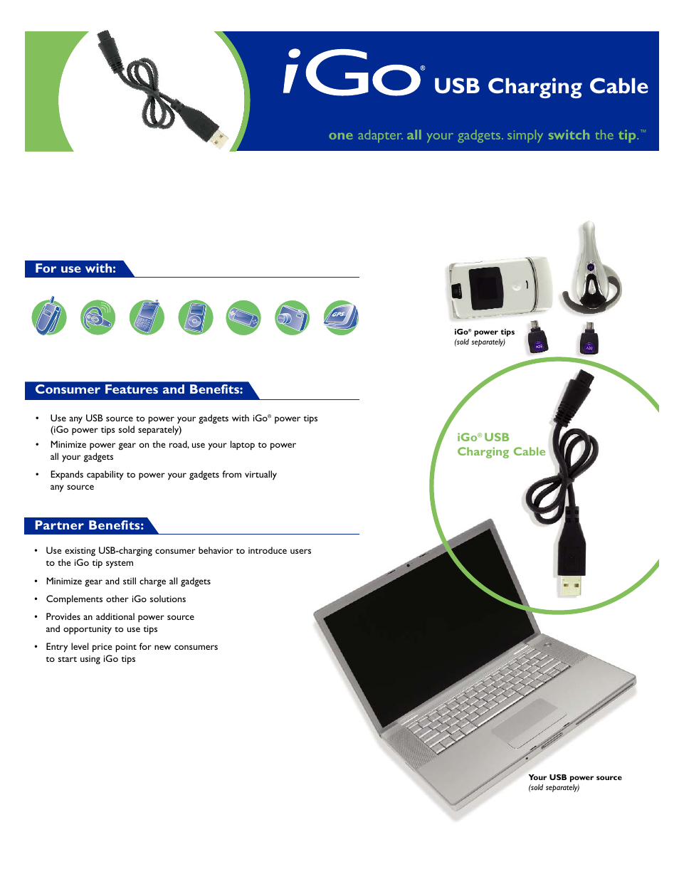 IGo Direct USB Charging Cable User Manual | 2 pages