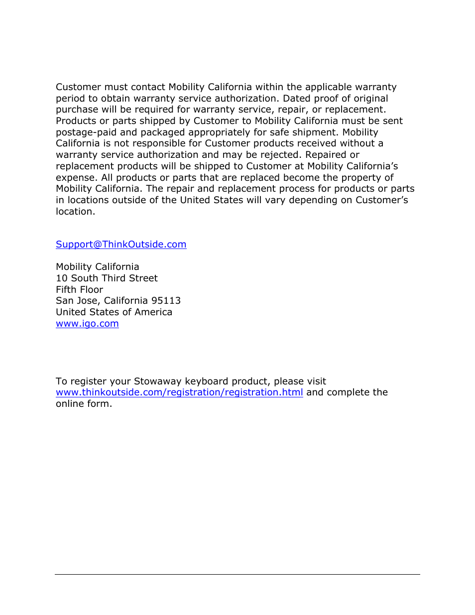 Obtaining warranty service, Registering your product | IGo Direct 60 User Manual | Page 21 / 30