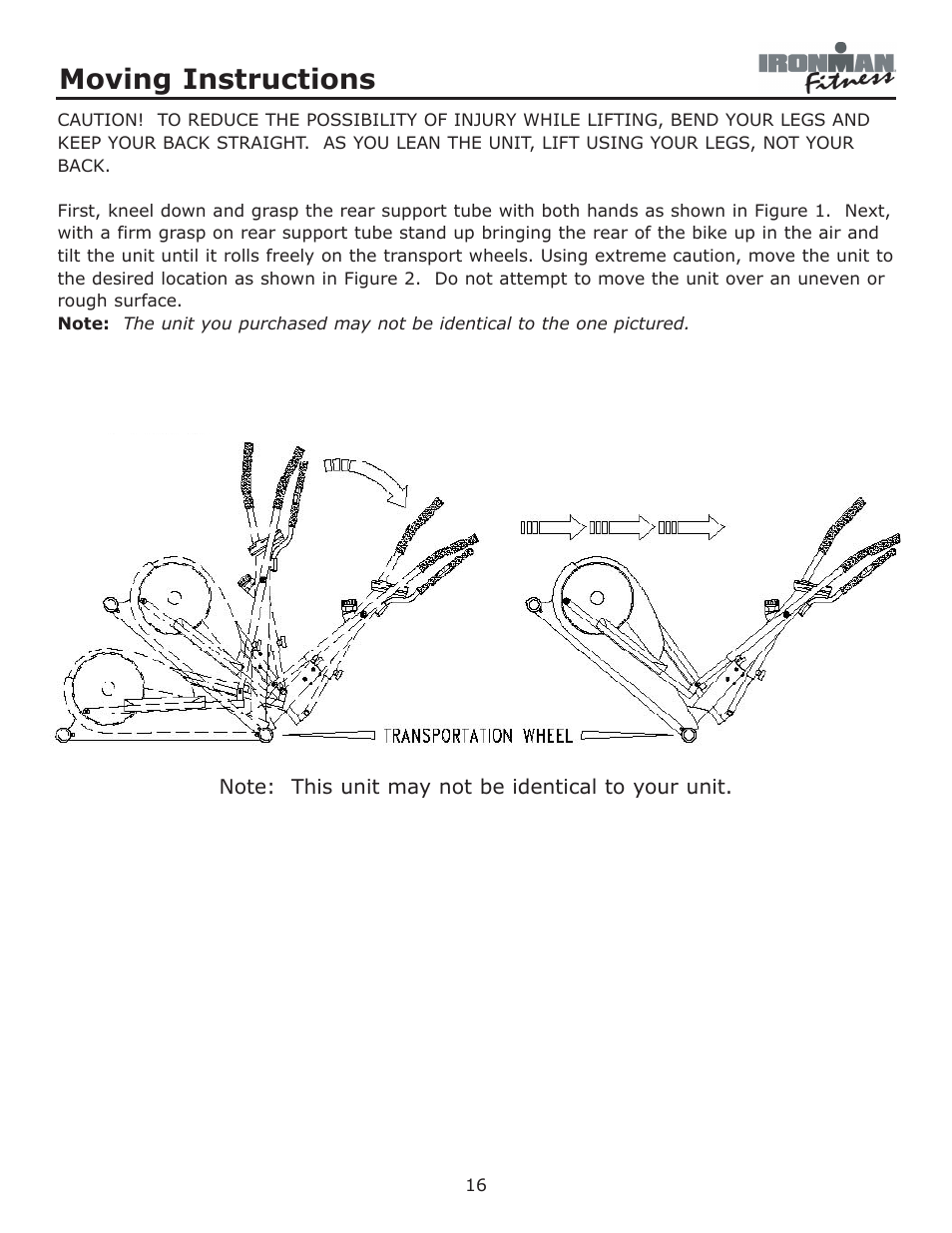 Moving instructions | Ironman Fitness Ironman Elliptical 125E User Manual | Page 16 / 24
