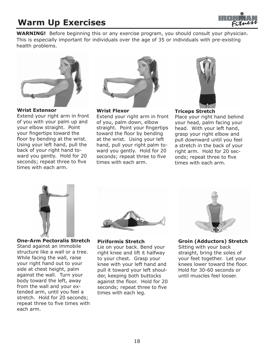 Warm up exercises | Ironman Fitness Ironman Elliptical 125E User Manual | Page 18 / 24
