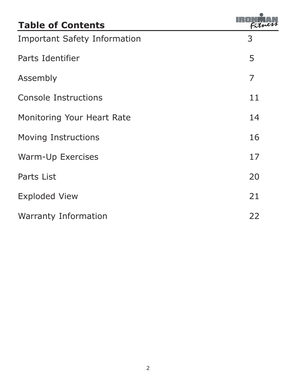 Ironman Fitness Ironman Elliptical 125E User Manual | Page 2 / 24