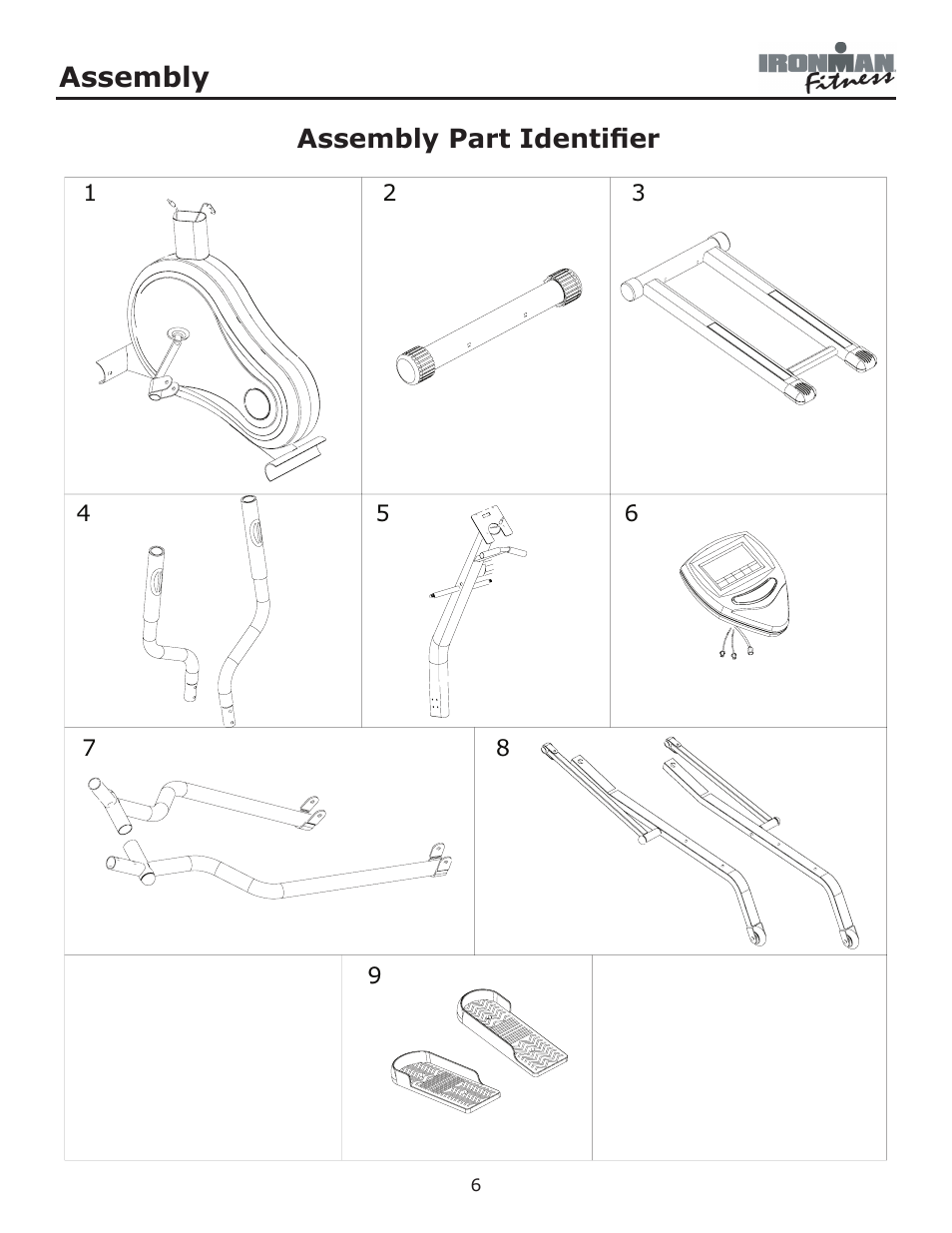 Assembly, Assembly part identifier | Ironman Fitness Ironman Elliptical 125E User Manual | Page 6 / 24