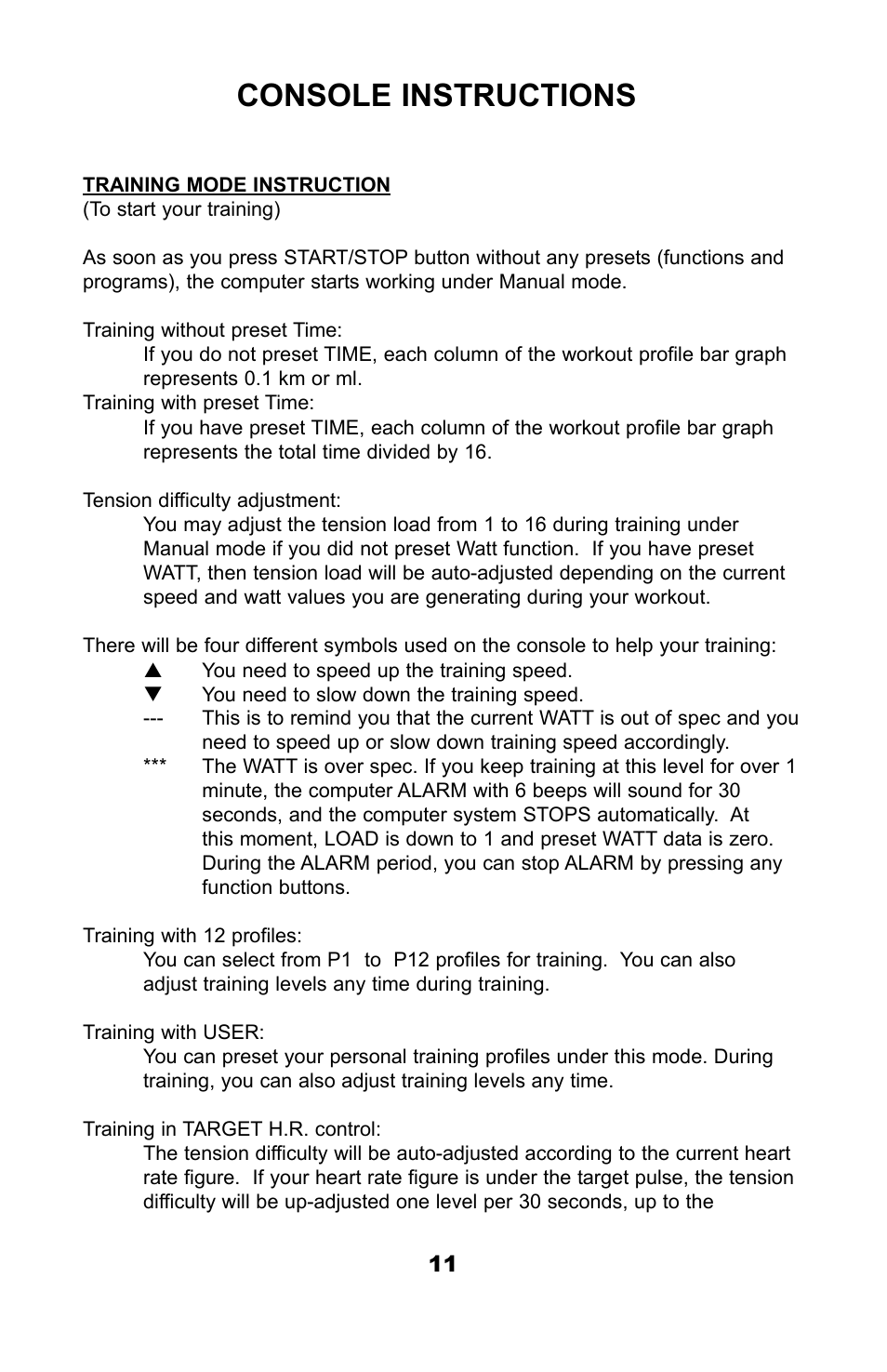 Console instructions | Ironman Fitness M3EL User Manual | Page 13 / 24