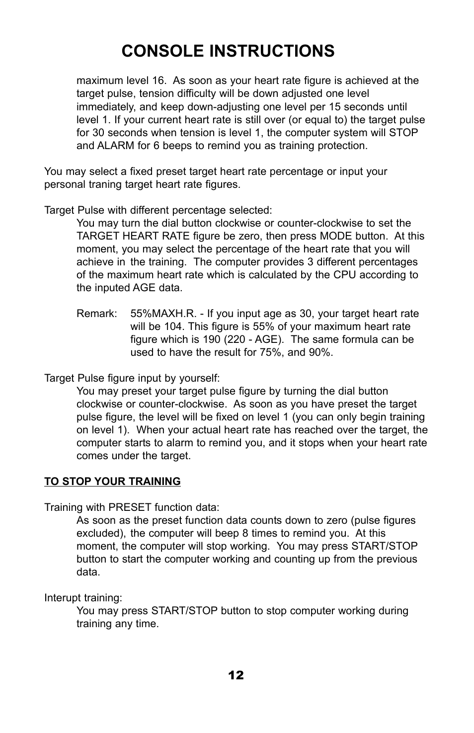 Console instructions | Ironman Fitness M3EL User Manual | Page 14 / 24