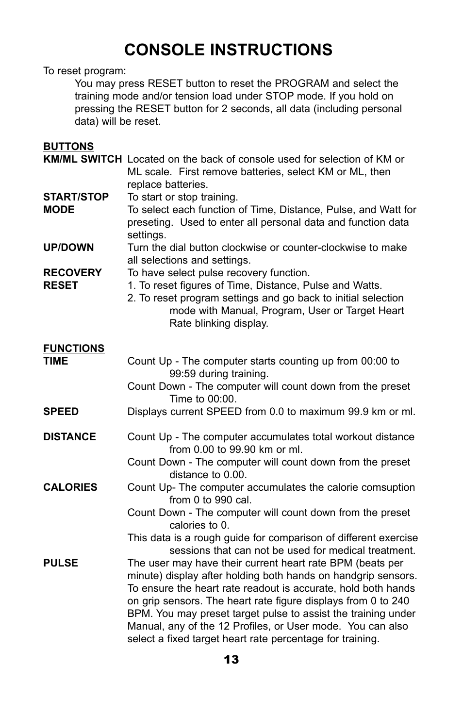 Console instructions | Ironman Fitness M3EL User Manual | Page 15 / 24